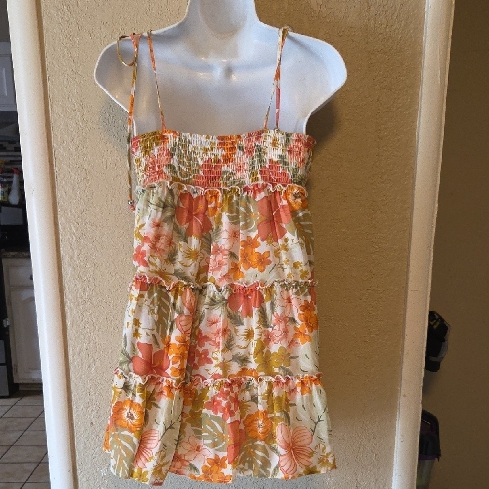 Forever 21 Floral Tiered Dress - Orange and Green - Picture 2 of 4
